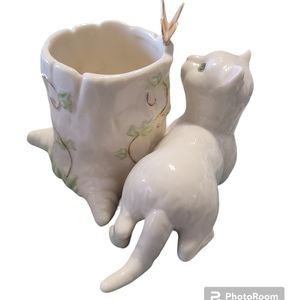 Lenox Curious Kitty Captures A Butterfly or Dish Collectable Toothpick holder